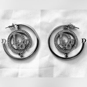 Dior Oblique Diamanté Rhinestone Hoop Earrings RARE